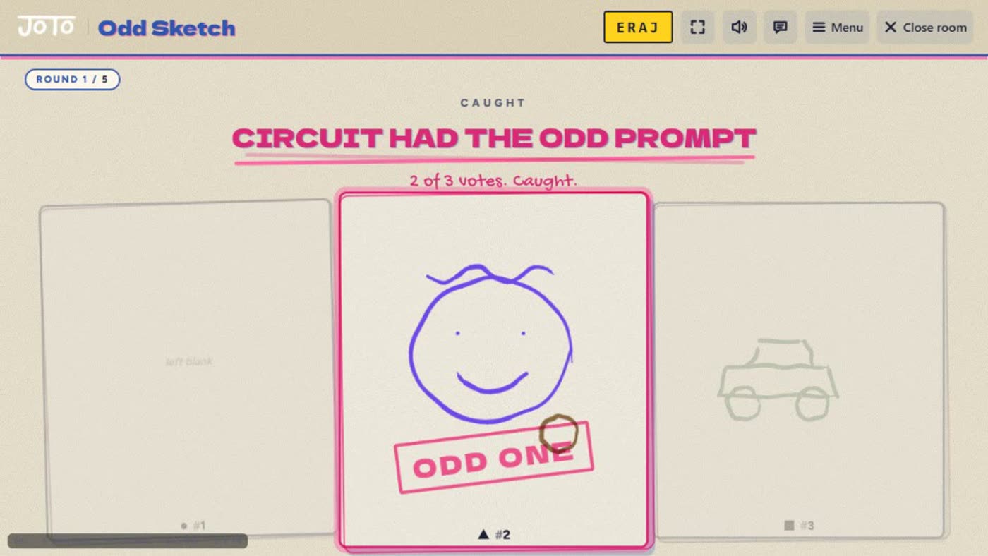 Odd Sketch on the TV: the room has caught the player with the odd prompt